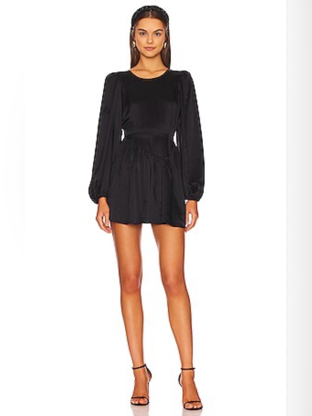 👗NWOT LoveShackFancy Garcia Black Satin Long Sleeve Mini Dress Size 6